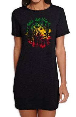 Lion of Judah Cannabis Leaves Reggae Rasta Damen T-Shirt-Kleid, Schwarz , S von Tribal T-Shirts