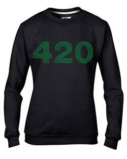 Tribal T-Shirts 420 Marihuana Cannabis Damen Sweatshirt Pullover, schwarz, Small von Tribal T-Shirts