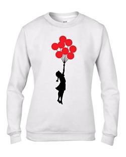 Tribal T-Shirts Banksy Balloon Girl Heart Damen Sweatshirt Pullover, Weiss/opulenter Garten, L von Tribal T-Shirts