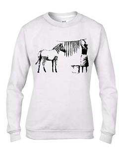 Tribal T-Shirts Banksy Washed Zebra Graffiti Damen Sweatshirt Pullover, Weiß, Small von Tribal T-Shirts