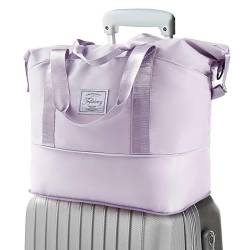 Reisetasche – Multifunktionale große Handgepäcktasche, wasserdicht, erweiterbar, große Schultertasche, Wochenendtasche, Übernachtungstasche mit Trolleyhülle, Sporttasche, Reisetasche, für Damen, Lila, von Trifabricy