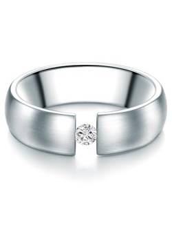 Tresor 1934 Damen-Solitärring MADE WITH SWAROVSKI® ZIRCONIA weiß Edelstahl - Spannring Ehering Edelstahlringe Partnerring von Trilani