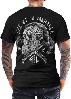 See us in Valhalla T-Shirt Vikings Ragnar Odin Skull Wikinger Celtic Runen (3XL) von Trillest Gear