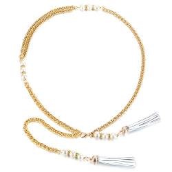 Trimming Shop Damen Gold Metall Kette Charm Gürtel mit Perle und Diamante - Verschluss mit stilvollen Verschluss - Modeaccessoires für lässige formelle und westliche Outfits -125cm Länge von Trimming Shop