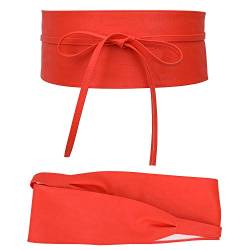 Trimming Shop Damen Obi-Gürtel aus weichem PU-Leder mit Fliege zum Umwickeln, modischer Taillenbund für Hochzeitskleider, Partykleidung, 95 mm breit, Rot von Trimming Shop