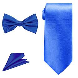 Trimming Shop Herren-Krawatten-Set, Fliege, Krawatte mit Taschentuch-einfarbig, klassische Satin-Krawatte mit Taschentuch für Freizeit- und formelle Kleidung, königsblau, One size von Trimming Shop