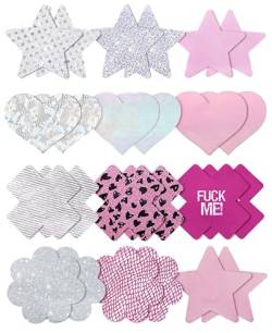 Tripetals Glitz Pasties Pack Rave Nippelabdeckungen Aufkleber für Frauen 12 Paare Einweg Klebende Brustwarzen Pads Mehrere Designs - Rosa und Silber von Tripetals