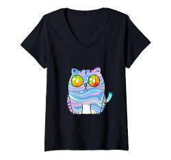 Shirt mit Katze Trippy Psychedelic Katzenmotiv Psychonaut T-Shirt mit V-Ausschnitt von Trippy Psychedelic Lensperspective