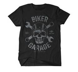 Biker Garage Herren T-Shirt Kurzarm hochwertig Bedruckt Rockabilly Racer Shirt Vintage Custom Retro X-Large Schwarz von Triton Style