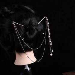 Exquisite Han Kleidung Kopfschmuck Geschenk mit Kette Nunchaku Legierung Frisur Design Tool Frauen Haarschmuck Chinesische Haarnadel Perle Quaste Haarstab (Size : K) von Trjgtas