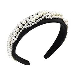 Frauen elegante große kleine Perlen Haarbänder süßes Stirnband Haarreifen Halter Ornament Kopfband Haarschmuck (Color : Nero, Size : 1) von Trjgtas