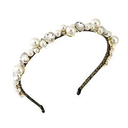 Handgefertigte Perle Strass Haarband Frauen glänzende Perlen Stirnband Braut Haarband Haarschmuck (Color : Nero, Size : 1) von Trjgtas