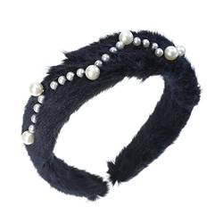 Perlen-Perlen-Stirnband, weiches Plüsch-Diadem for Frauen, Mädchen, süße Haarbänder, Winter-Kopfbedeckung, Haarschmuck (Color : Nero, Size : 1) von Trjgtas