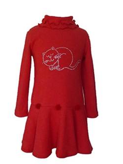 Trocadero Kindermode Winter Strickkleid Mädchen Rot mit Katze handgemacht in Deutschland von Trocadero - Mode für Kinder