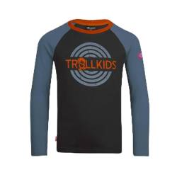 Trollkids Unisex - Kinder Preikestolen Kapuzenpullover Hoodie aus Baumwolle, Schwarz/Stahlblau/Getrocknete Chilis, Größe 164 von Trollkids