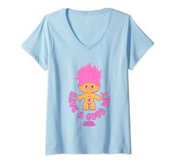 Damen Trolls Have A Good Day Cute Pink Good Luck Troll Chest Logo T-Shirt mit V-Ausschnitt von Trolls
