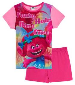 Trolls Kurzer Schlafanzug für Mädchen, mit Mohnblumen-Motiv, mit Glitzer, kurzes Pyjama-Set, T-Shirt und Shorts, Nachtwäsche Gr. 7-8 Jahre, Funky Hair von Trolls