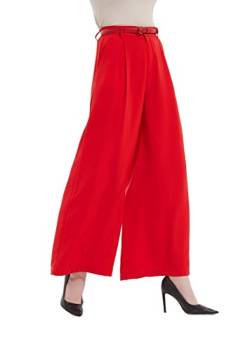 Tronjori Damen Hose Weites Bein Frauen Lange Hose mit Taschen Einfarbig Lose elastische Hohe Taille Freizeithose Business-Arbeitshose für Freizeit Arbeit Büro(XS, Rot) von Tronjori