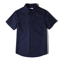 Tronjori Jungen Kurzarmhemd Kurzärmliges Hemd Einfarbig Freizeithemden Baumwolle Mit Zwei Taschen für 5-14Jahre Kinder(10,Navy) von Tronjori