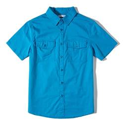 Tronjori Jungen Kurzarmhemd Kurzärmliges Hemd Einfarbig Freizeithemden Baumwolle Mit Zwei Taschen für 5-14Jahre Kinder(10,Ozean Blau) von Tronjori
