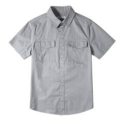 Tronjori Jungen Kurzarmhemd Kurzärmliges Hemd Einfarbig Freizeithemden Baumwolle Mit Zwei Taschen für 5-14Jahre Kinder(14,Mond Grau) von Tronjori