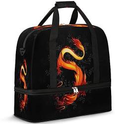 Chinesischer Drache Reisetasche für Damen Herren Tier Drache 47L Wochenendtasche mit Trolley Ärmel Schultertasche Faltbare Nass Getrennte Sport Reisetasche, multi, 47L, Reisetasche von TropicalLife