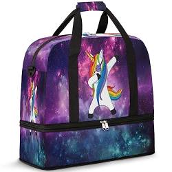 Einhorn Galaxy Nebula Faltbare Reisetasche Einhorn 47L Wochenendtasche mit Trolley-Hülle, nass getrennte Schulter-Tragetasche für Sport, Fitnessstudio, Reisen, multi, 47L, Reisetasche von TropicalLife