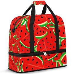 Früchte Wassermelone Reisetasche für Damen Herren Rot Wassermelone 47L Wochenendtasche mit Trolley Ärmel Schultertasche Nass getrennt für Sport Gym Reisetasche, multi, 47L, Reisetasche von TropicalLife