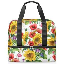 Frühling Sommer Blumen Reisetasche 21L Sommer Sonnenblume Wochenende Tasche Nass Getrennte Sporttasche Gym Reisetasche für Männer Frauen Weekender Tasche, multi, 21L, Reisetasche von TropicalLife