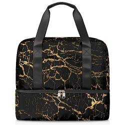 Goldene Marmor-Textur, Reisetasche 21 l, Marmordruck, Wochenendtasche mit Trolley-Hülle, nasse getrennte Sporttasche, Fitnessstudio, Reisetasche für Männer und Frauen, Wochenendtasche, multi, 21L, Reisetasche von TropicalLife