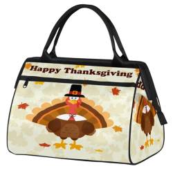 Happy Thanksgiving Reisetasche für Damen und Herren, 24 l, Cartoon-Design, Erntedankfest, Wochenendtasche, Sporttasche, Fitnessstudio, Reisen, Wochenendtasche, farbe, (24L) UK, Taschen-Organizer von TropicalLife