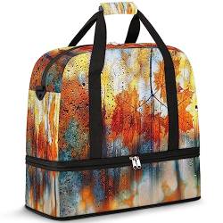 Herbstblätter Reisetasche für Damen Herren Kunst Design 47L Wochenendtasche mit Trolley Ärmel Schultertasche Faltbare Nass Getrennte Sport Reisetasche, multi, 47L, Reisetasche von TropicalLife