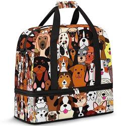 Hunde Reisetasche für Damen Herren Doodle Hunde Colorfu 47L Wochenendtasche mit Trolley Ärmel Schultertasche Faltbare Nass Separate Sport Reisetasche, multi, 47L, Reisetasche von TropicalLife