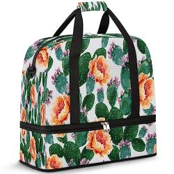 Kaktus Sommer Floral Faltbare Reisetasche Tropischer Kaktus 47L Wochenendtasche mit Trolleyhülle nass getrennt Schultertasche für Sport Gym Reisen, multi, 47L, Reisetasche von TropicalLife