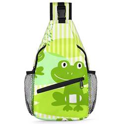 Kawaii Frosch Sling Rucksack Herren Damen Frosch Crossbody Schulter Brusttasche für Reisen Wandern Freizeit Tagesrucksack Rucksack, multi, 35,6 cm, Sling Rucksack von TropicalLife