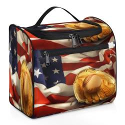 Kosmetiktasche mit amerikanischer Baseball-Flagge, für Damen, Herren, Mädchen, Jungen, USA-Baseball, 11,2 l, Kulturbeutel, Kulturbeutel, zum Aufhängen, Kosmetik-Organizer, Duschtasche, farbe, 11.2L, von TropicalLife