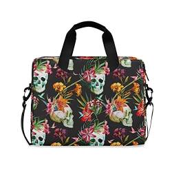 Laptoptasche mit Totenkopf-Blumen-Muster, 15,6 Zoll (39,6 cm) Reise-Aktentasche mit Schultergurt für Damen und Herren von TropicalLife