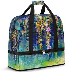 Moderne Kunst, Blumenmalerei, Reisetasche für Damen und Herren, Blume, 47 l, Wochenendtasche mit Trolley-Ärmel, Schultertasche, faltbar, nassgetrennte Sport-Reisetasche, multi, 47L, Reisetasche von TropicalLife