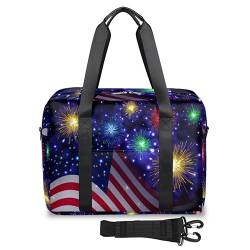 Ndependence Day Holidays Travel Duffel Bags for Women Men American Flag Weekend Overnight Bag 32L Large Cabin Holdall Tote Bag for Travel Sports Gym, farbe, 32 L, Taschen-Organizer von TropicalLife