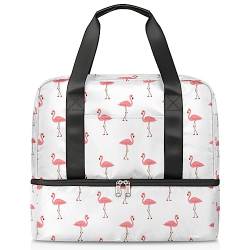 Niedliche Flamingo-Reisetasche 21 l Tiere Flamingo Wochenendtasche mit Trolley-Ärmel, nasse getrennte Sporttasche, Fitnessstudio, Reisetasche für Männer und Frauen, Wochenendtasche, multi, 21L, Reisetasche von TropicalLife