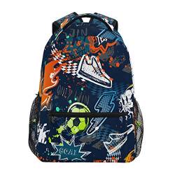 OOWOW Schulrucksack Graffiti Fußball Schuhe Daypack Wasserdicht College Laptop Rucksack Grundschule Schultertasche Große Büchertasche für Damen Herren Kinder Teenager von TropicalLife