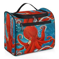 Octopus Reise-Make-up-Tasche für Damen, Herren, Mädchen, Jungen, roter Oktopus, 11,2 l, Kulturbeutel, Kulturbeutel, Kulturbeutel, Kulturbeutel, Kosmetik-Organizer, Duschtasche, farbe, 11.2L, von TropicalLife