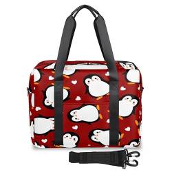 Pinguin Herz Reisetasche für Damen Herren Cartoon Pinguin Wochenende Übernachtung Tasche 32L Große Kabine Holdall Tragetasche für Reisen Sport Fitnessstudio, farbe, 32 L, Taschen-Organizer von TropicalLife