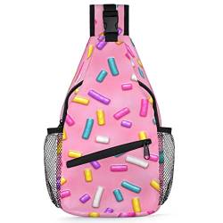 Pink Donut Candy Sling Rucksack Herren Frauen Donut Crossbody Schulter Brusttasche für Reisen Wandern Casual Daypack Rucksack, multi, 35,6 cm, Sling Rucksack von TropicalLife