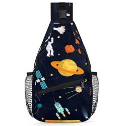 Planeten Astronaut Sling Rucksack Männer Frauen Planeten Crossbody Schulter Brusttasche für Reisen Wandern Freizeit Tagesrucksack Rucksack, multi, 35,6 cm, Sling Rucksack von TropicalLife