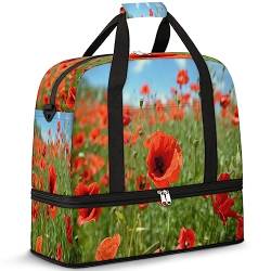 Poppy Field Sommer-Reisetasche, faltbar, 47 l, Wochenendtasche mit Trolleyhülle, nass getrennte Schulter-Tragetasche für Sport, Fitnessstudio, Reisen, multi, 47L, Reisetasche von TropicalLife