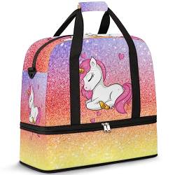 Regenbogen Einhorn Muster Reisetasche für Damen Herren Einhorn 47L Wochenendtasche mit Trolley Ärmel Schultertasche Faltbare Nass Getrennte Sport Reisetasche, multi, 47L, Reisetasche von TropicalLife