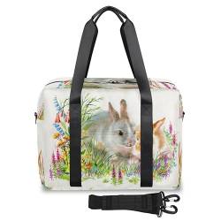 Reisetasche für Damen und Herren, mit Kaninchen, Blumen, Aquarellfarben, 32 l, große Reisetasche für Reisen, Sport, Fitnessstudio, farbe, 32 L, Taschen-Organizer von TropicalLife