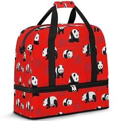 Reisetasche mit Panda-Druck, für Damen und Herren, Cartoon-Panda-Design, 47 l, Wochenendtasche mit Trolley-Ärmel, Schultertasche, faltbar, für nasse getrennte Sport-Reisetasche, multi, 47L, Reisetasche von TropicalLife