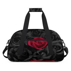 Roses Sports Duffel Bag for Women Men, Black Red Roses 24L Weekend Overnight Bag Tote Holdall Travel Gym Bag for Kids Girls Boys, farbe, (24L) UK, Taschen-Organizer von TropicalLife